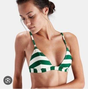 SOLID & STRIPED Women's Green And White Striped Bikini Top Size Large